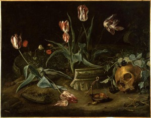 Rachel Ruysch, Vanité. Tulipes et crâne. Musée Jeanne d'Aboville, Saint-Quentin